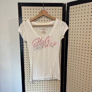 Vintage Hollister White V-Neck T-Shirt Preppy Early 2000s Sz M